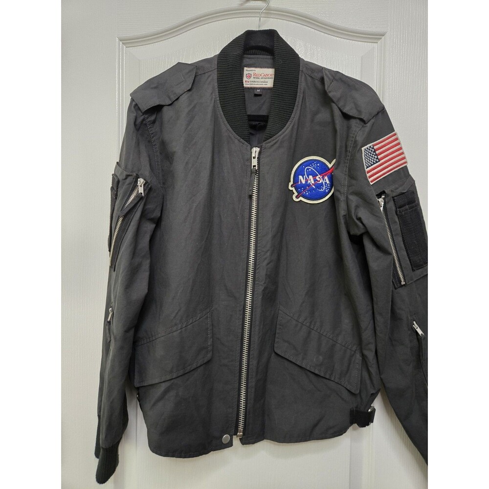 RedCanoe NASA Flight Jacket Mens M Black Astronaut Coat Y2K Vtg USA Flag Medium